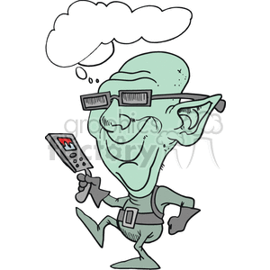 Green alien guy holding a gadget