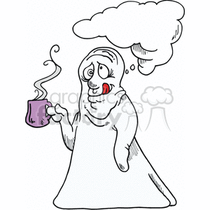 Ghost holding a coffee cup clipart.