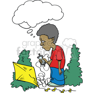 Young boy upset about his tangled kite clipart.