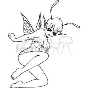 vector clip art vinyl-ready girl girls fantasy elf elfs black white cartoon cartoons art anime wing wings fairy