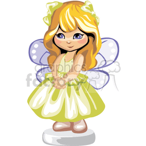 clipart - A Little Blonde Girl with a Lime Green Dress and Purple Wings.