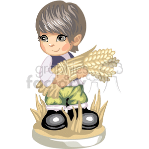 Little boy gathering wheat clipart. Commercial use image # 376205