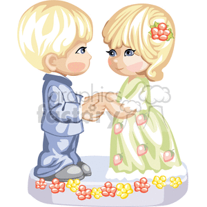 clipart - A Little Blue Eyed Blonde Hair Couple Holding Hands.