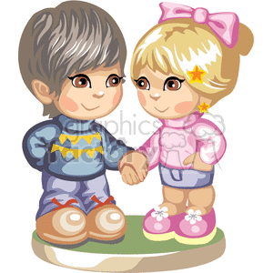 Cute little girl and boy holding hands clipart.