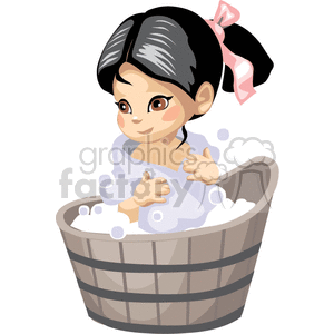 Oriental girl bathing in a barrel