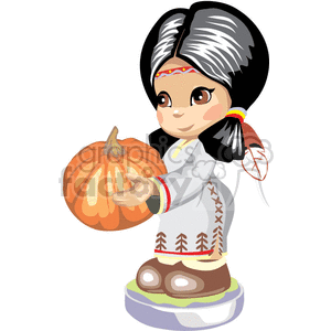 Native American girl holding a pumpkin for Thanksgiving clipart. Royalty-free image # 376255