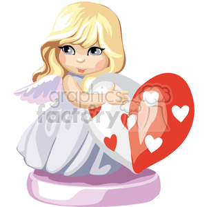 clipart - A Little Girl in White with Wings Holding a Red and White Heart.