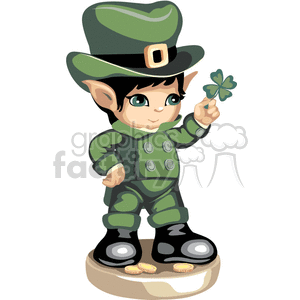 A little leprechaun boy holding a four leaf clover clipart. Commercial use image # 376310