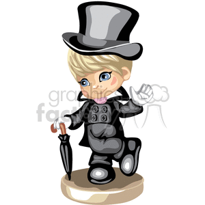 A little boy in a tuxedo leaning on an umbrella clipart. Commercial use image # 376325