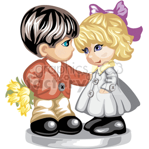 Little boy giving a little girl flowers clipart. Royalty-free image # 376345