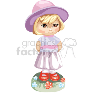 A Little Brown Eyed Girl with a Pink and Purple Hat Standing  clipart. Commercial use image # 376380