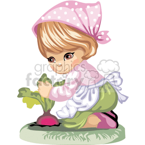 little girl picking a radish clipart. Royalty-free image # 376385