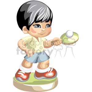 Black haired little boy playing ping pong