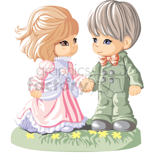 clipart - Little Boy and Girl in a Dress and a Suit Holding hands.