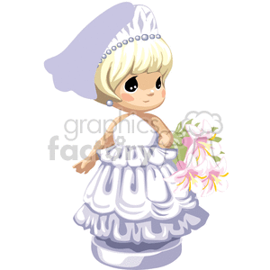 Little girl dressed as a bride wearing a veil and holding a bouquet clipart. Commercial use image # 376420