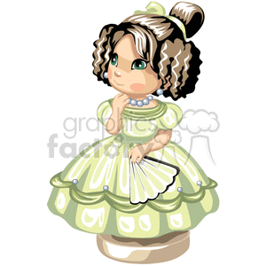 Little girl in a green and yellow party dress holding a fan clipart. Royalty-free image # 376465