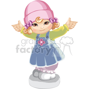 A Little Brown Eyed Girl in a Blue Dress Holding her Arms out clipart.