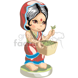An indian girl carrying a basket of spices clipart. Commercial use image # 376485