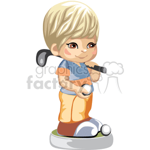 Small boy holding a golf club and ball clipart. Commercial use image # 376500