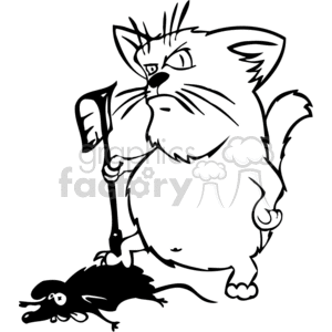 Black and white cat hunting a mouse clipart.
