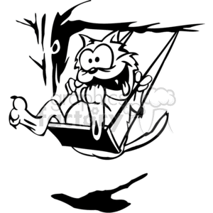 Black and white cat swinging on a tree swing clipart.