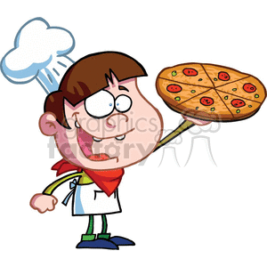 funny cartoon comic comics vector pizza delivery boy boys kid kids chef food yummy hat apron red white goofy silly pepperoni eating+out