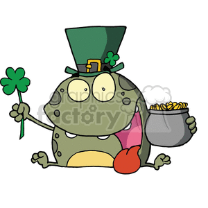 Silly Green St Patrick's Day Frog Holding a Pot of Gold clipart. Royalty-free image # 377182
