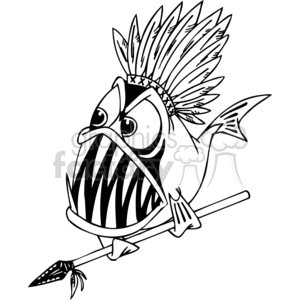 Piranha fish holding a spear clipart.