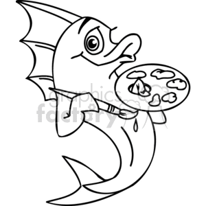 Black and white Artist fish  clipart. Royalty-free image # 377258