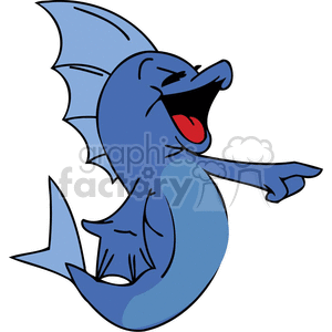 funny Blue Fish pointing and laughing clipart. Royalty-free image # 377278
