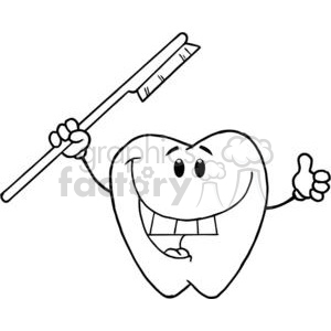 2932 Happy Smiling Tooth With Toothbrush Clipart Royalty Free Gif