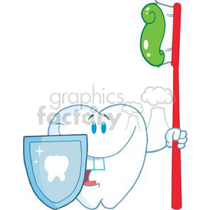 2935-Happy-Smiling-Tooth-With-Toothbrush-And-Shield clipart.