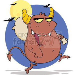 3132-Happy-Monster-Runs-With-Bag clipart. Commercial use image # 380586