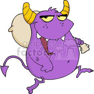 3129-Happy-Monster-Runs-With-Bag clipart. Royalty-free image # 380631