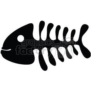 cartoon vector illustrations fish bone bones black white happy