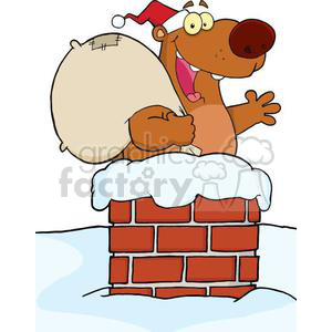 clipart - 3428-Happy-Santa-Bear-Waving-A-Greeting-In-Chimney.