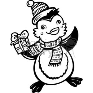 Christmas Xmas Holidays Happy Festive Black White cute funny cartoon vector royalty-free bird birds