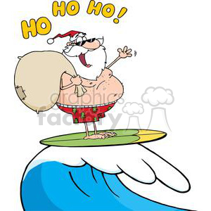 3757-Santa-Claus-Carrying-His-Sack-While-Surfing clipart.