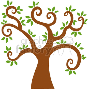 brown swirl tree with leaves clipart.