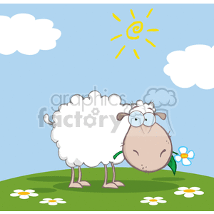 white cartoon sheep on a hill