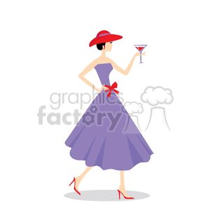 women at a party having a glass of wine clipart.