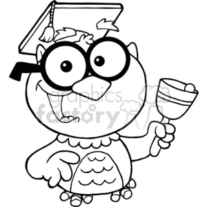clipart - 4301-Owl-Teacher-Cartoon-Character-With-Graduate-Cap-And-Bell.