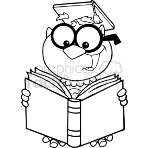 4307-Owl-Teacher-Cartoon-Character-With-Graduate-Cap-Reading-A-Book