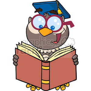 4308-Owl-Teacher-Cartoon-Character-With-Graduate-Cap-Reading-A-Book clipart. Commercial use image # 382339