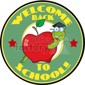 4272-Happy-Graduate-Worm-In-Apple-And-With-Text-Back-to-School-Banner clipart. Commercial use image # 382389