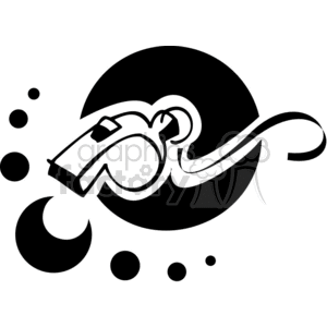 Black and white outline of a whimsical whistle clipart.