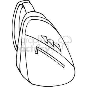 Black and white outline of a backpack with one strap clipart.