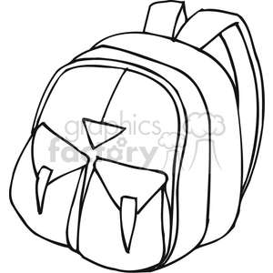 Black and white outline of a backpack with pockets  clipart. Royalty-free image # 382760