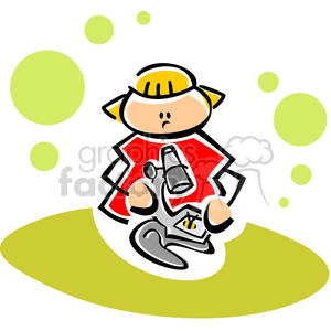 Cartoon student learning how to use a microscope clipart. Royalty-free image # 382820