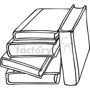 Black and white outline of textbooks  clipart.